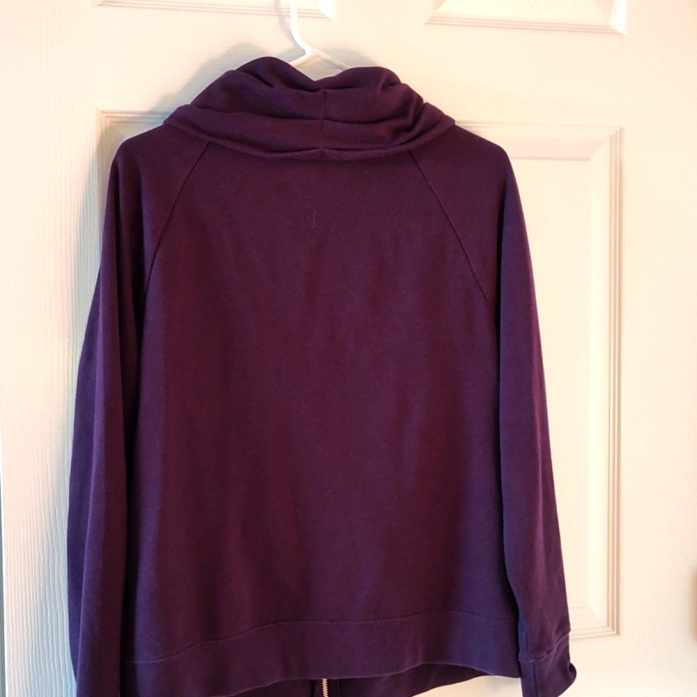 New York & Company Purple Zip-Up Hooded Sweatshirt - Picture 3 of 3